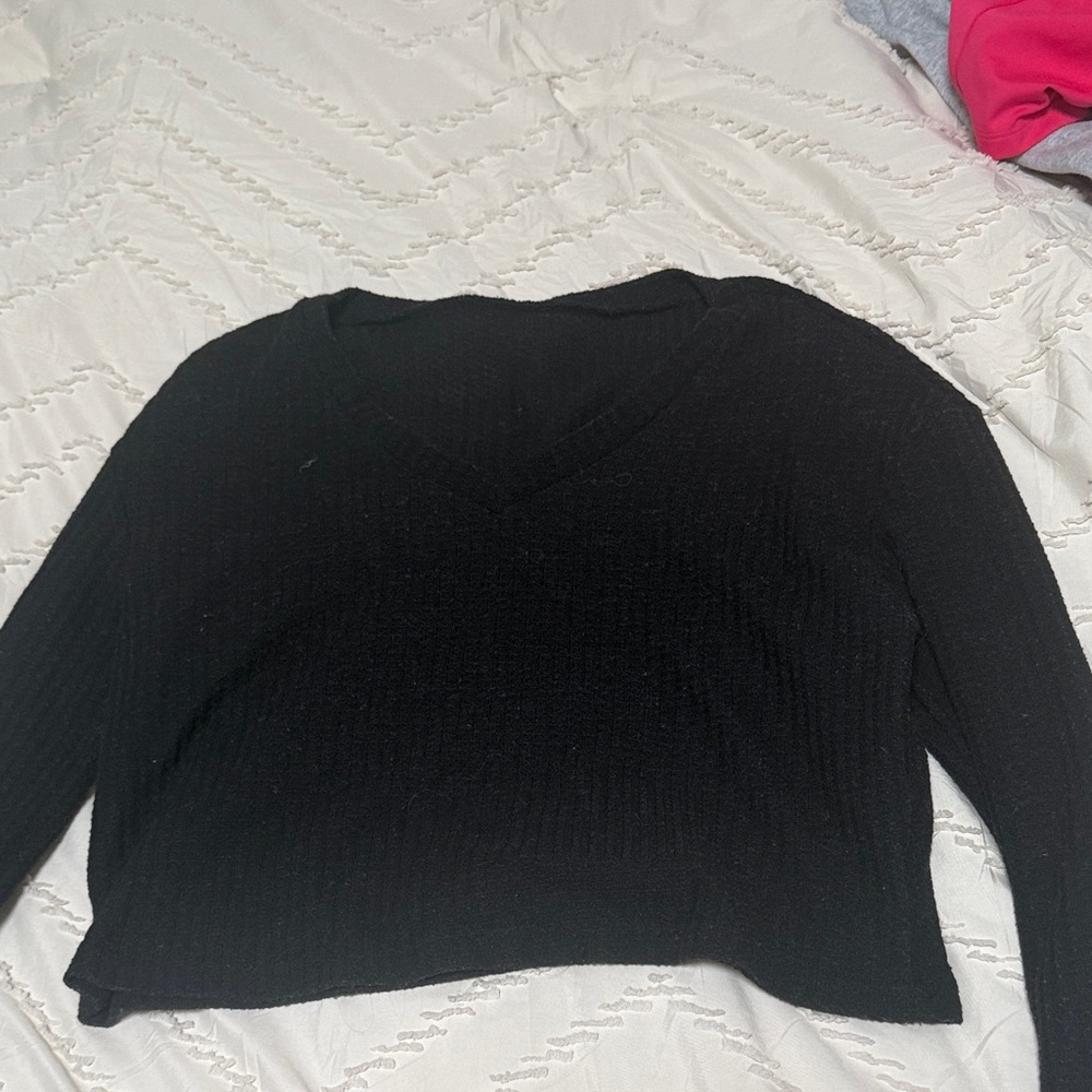 Black V-Neck Cropped Women's Sweater